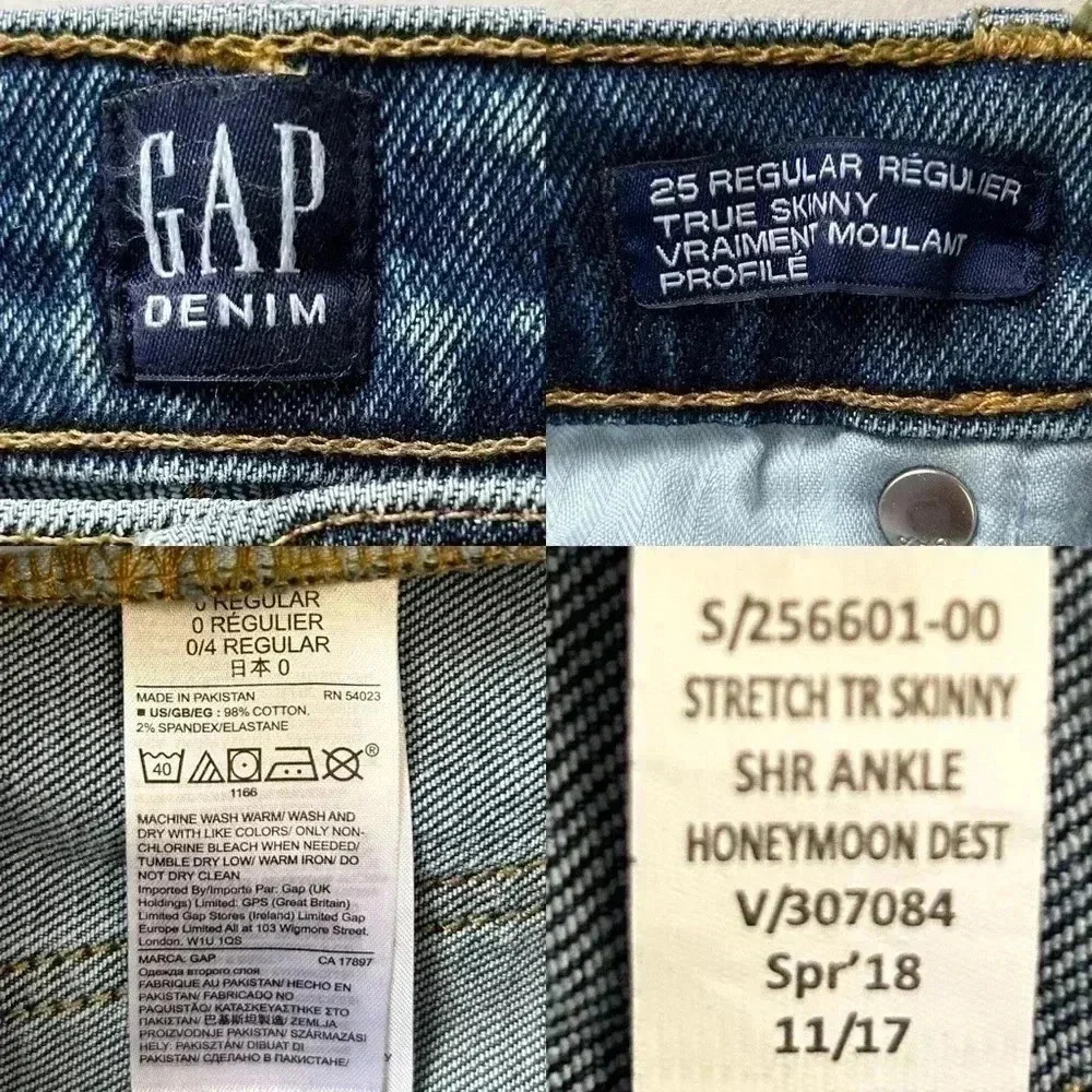 GAP High Rise True Skinny Ankle Jeans Distressed Denim Stretch Blue Size 25 - Picture 11 of 13